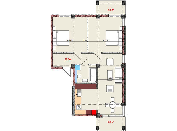 ЖК Club City: планировка 3-комнатной квартиры 92.8 м²