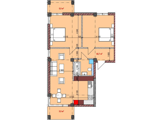 ЖК Club City: планировка 3-комнатной квартиры 98 м²