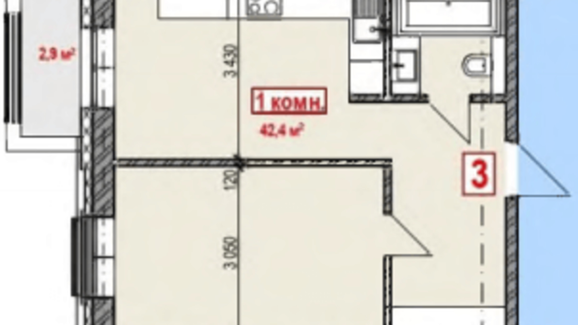 Планування 1-кімнатної квартири в ЖК Club City 43.85 м², фото 203949