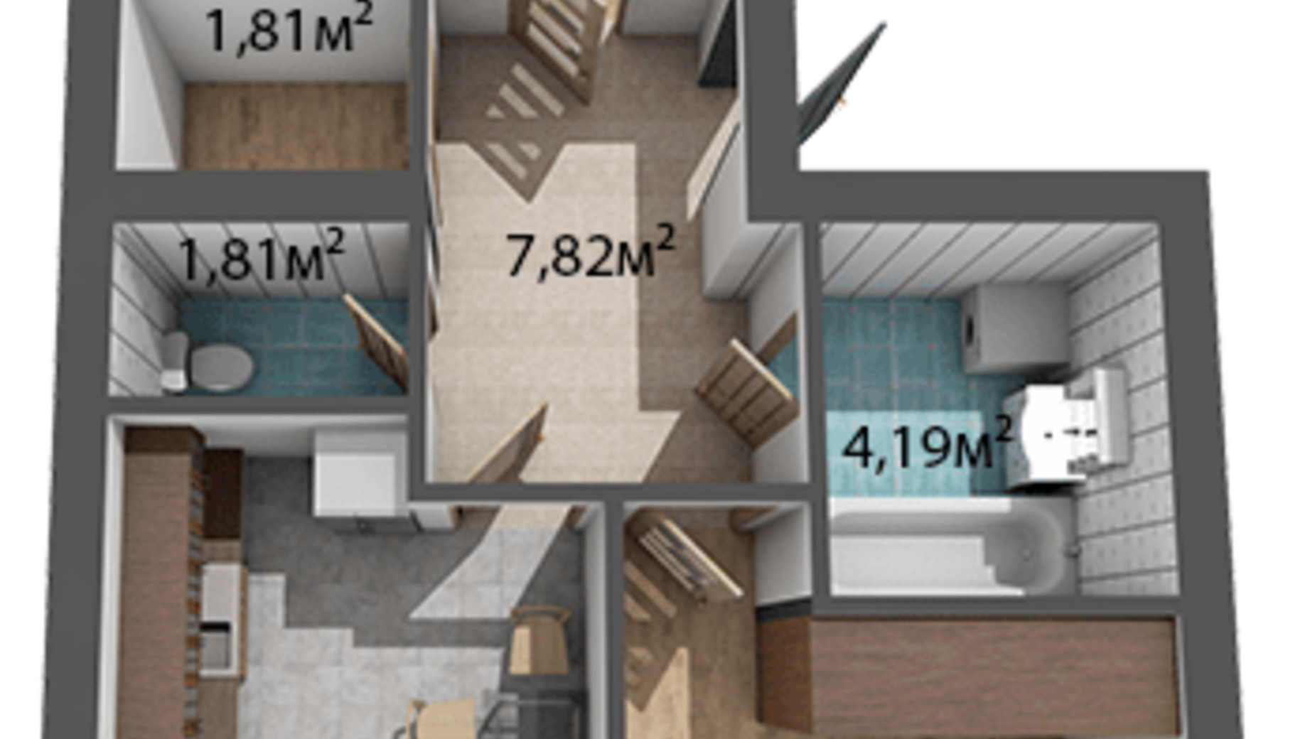 Планування 2-кімнатної квартири в ЖК Стожари 58.8 м², фото 204384