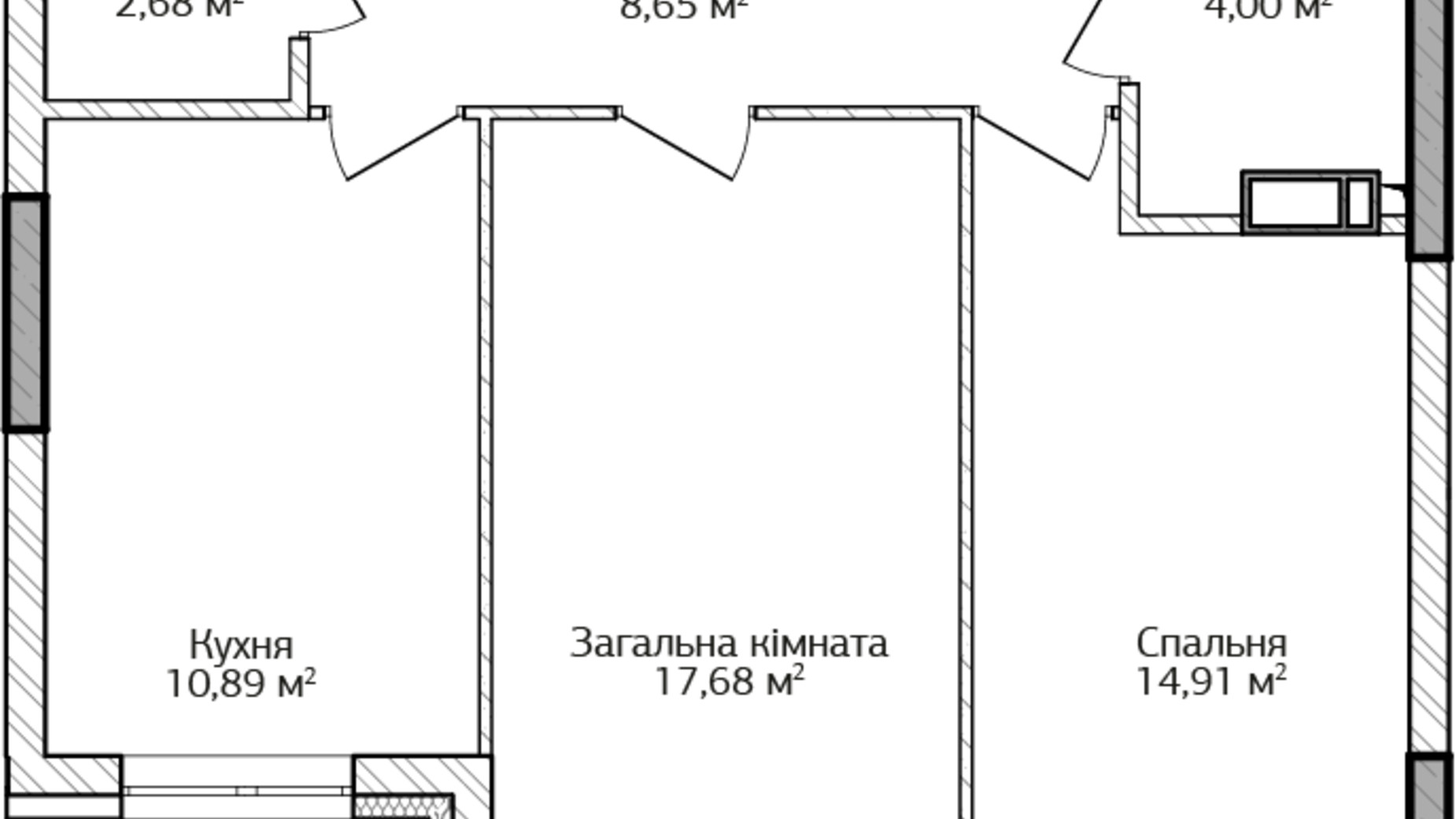 Планировка 2-комнатной квартиры в ЖК City Park 2 58.81 м², фото 204398