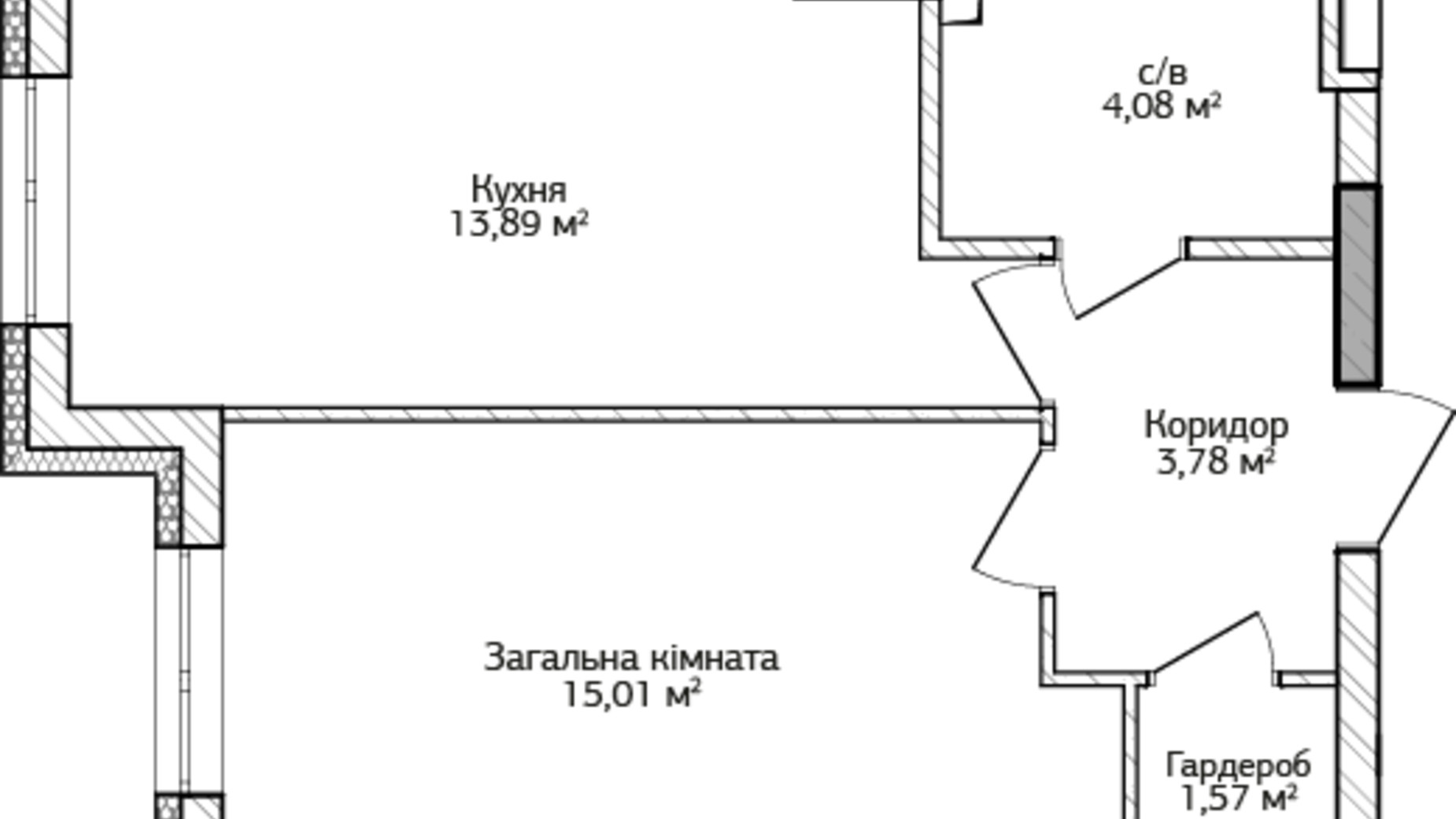 Планування 1-кімнатної квартири в ЖК City Park 2 39.76 м², фото 204450