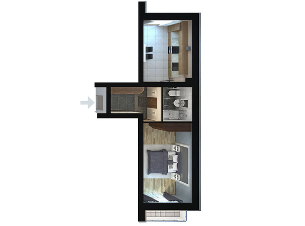 ЖК Парк Фонтанiв: планування 1-кімнатної квартири 46.5 м²