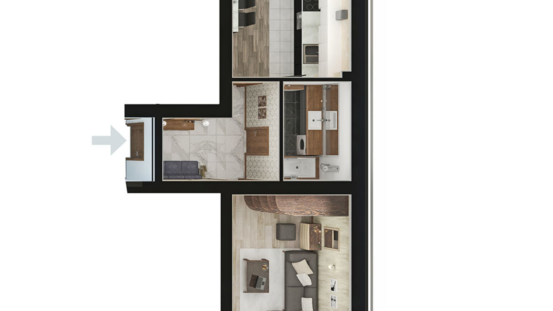 Планування 1-кімнатної квартири в ЖК Парк Фонтанiв 46.2 м², фото 204565