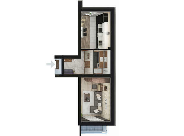 ЖК Парк Фонтанiв: планування 1-кімнатної квартири 46.2 м²