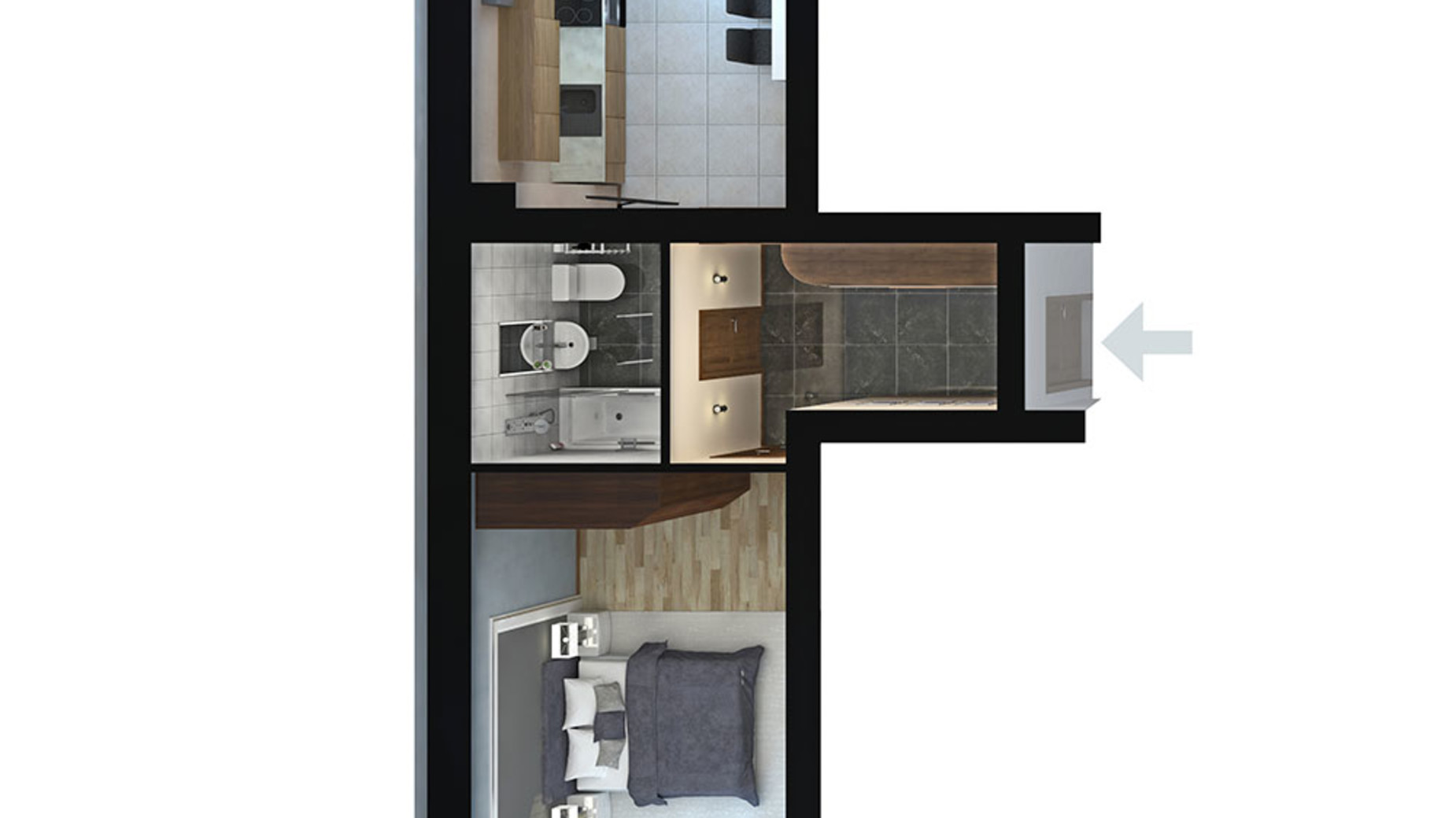 Планування 1-кімнатної квартири в ЖК Парк Фонтанiв 46.4 м², фото 204571