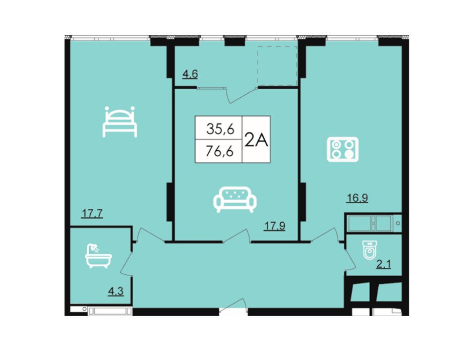 Планування 2-кімнатної квартири в ЖК Лісопарковий 76.6 м², фото 204836 Планування 2-кімнатної квартири в ЖК Лісопарковий 76.6 м², фото 204836