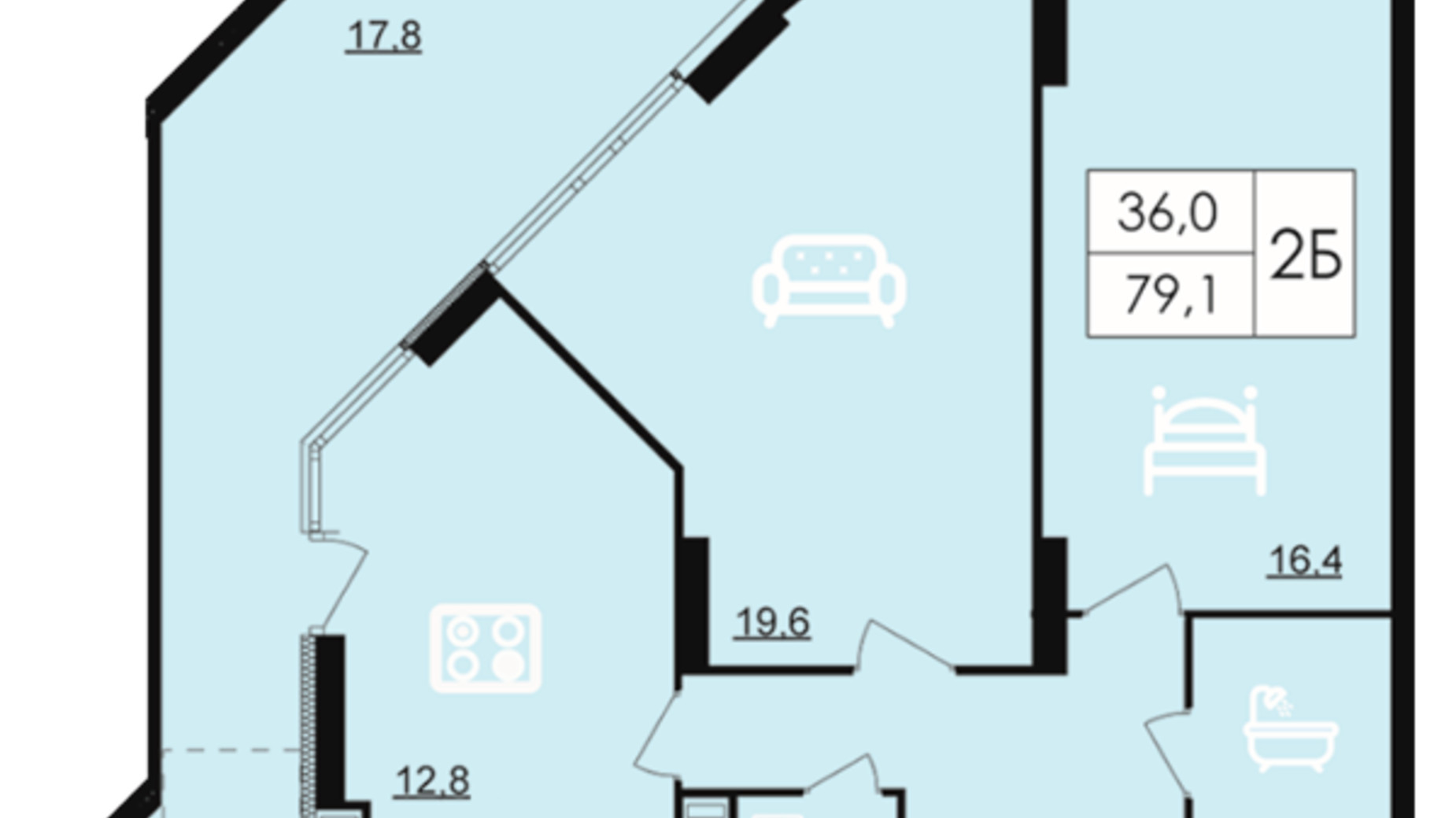 Планировка 2-комнатной квартиры в ЖК Лесопарковый 79.1 м², фото 204837