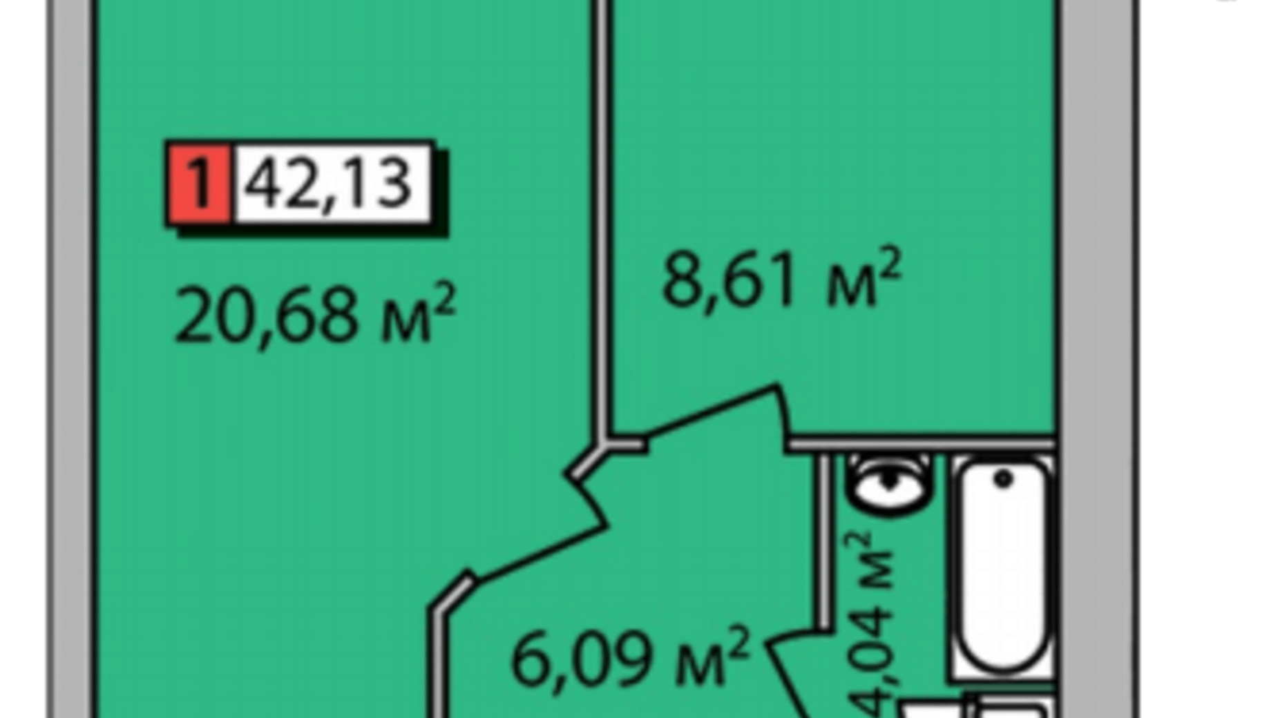 Планировка 1-комнатной квартиры в ЖК Парковый квартал 42.1 м², фото 204926