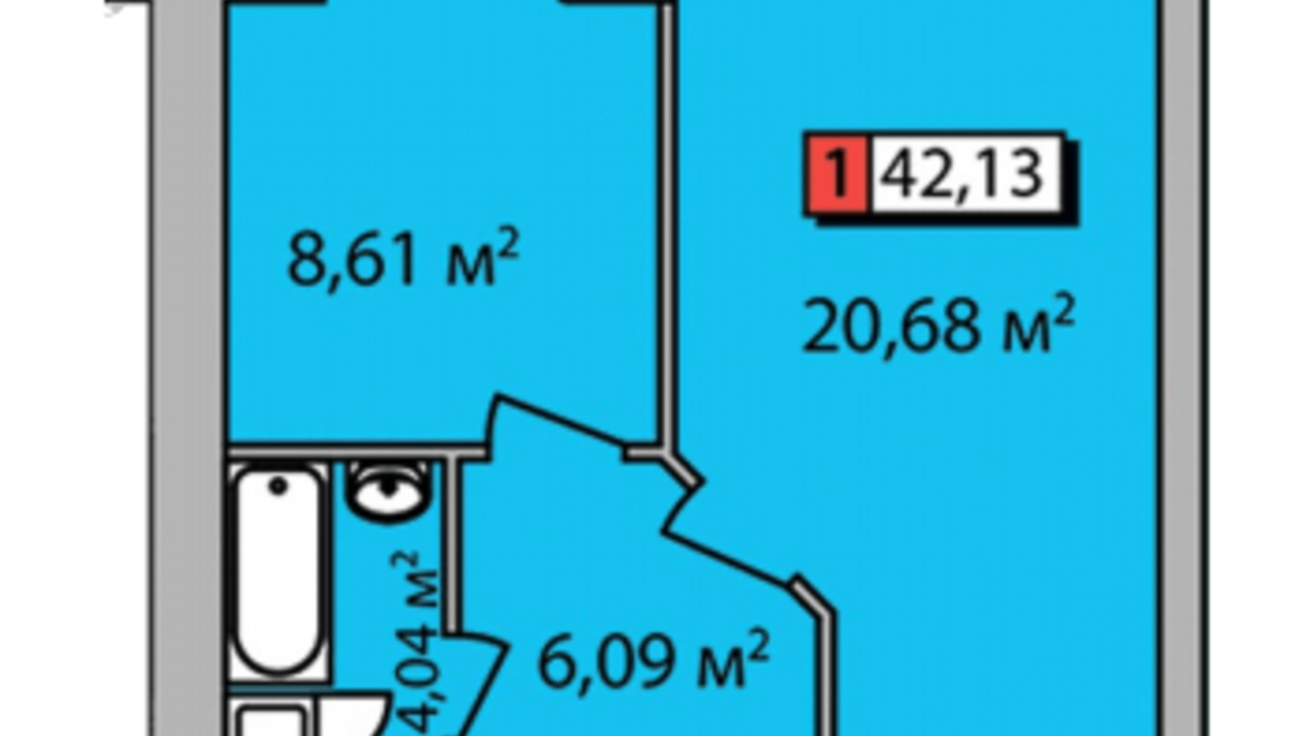 Планировка 1-комнатной квартиры в ЖК Парковый квартал 42.1 м², фото 204927