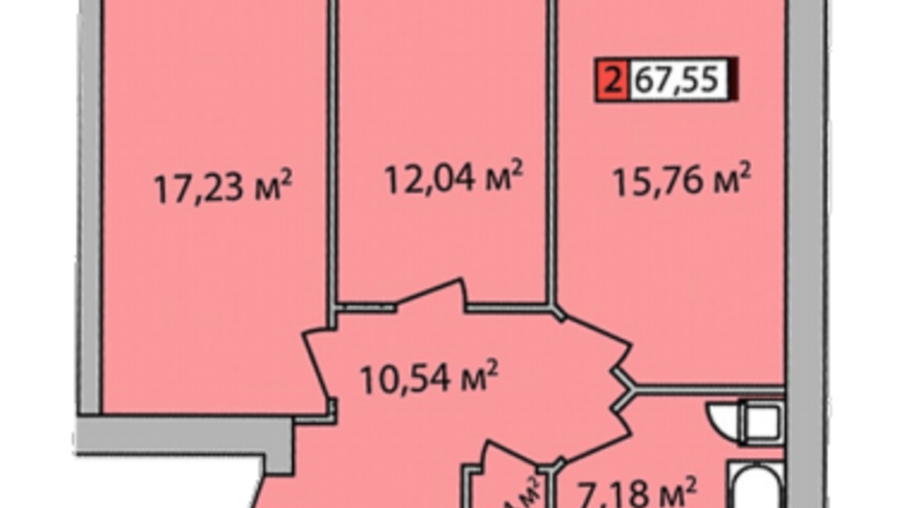 Планировка 2-комнатной квартиры в ЖК Парковый квартал 67.5 м², фото 204934