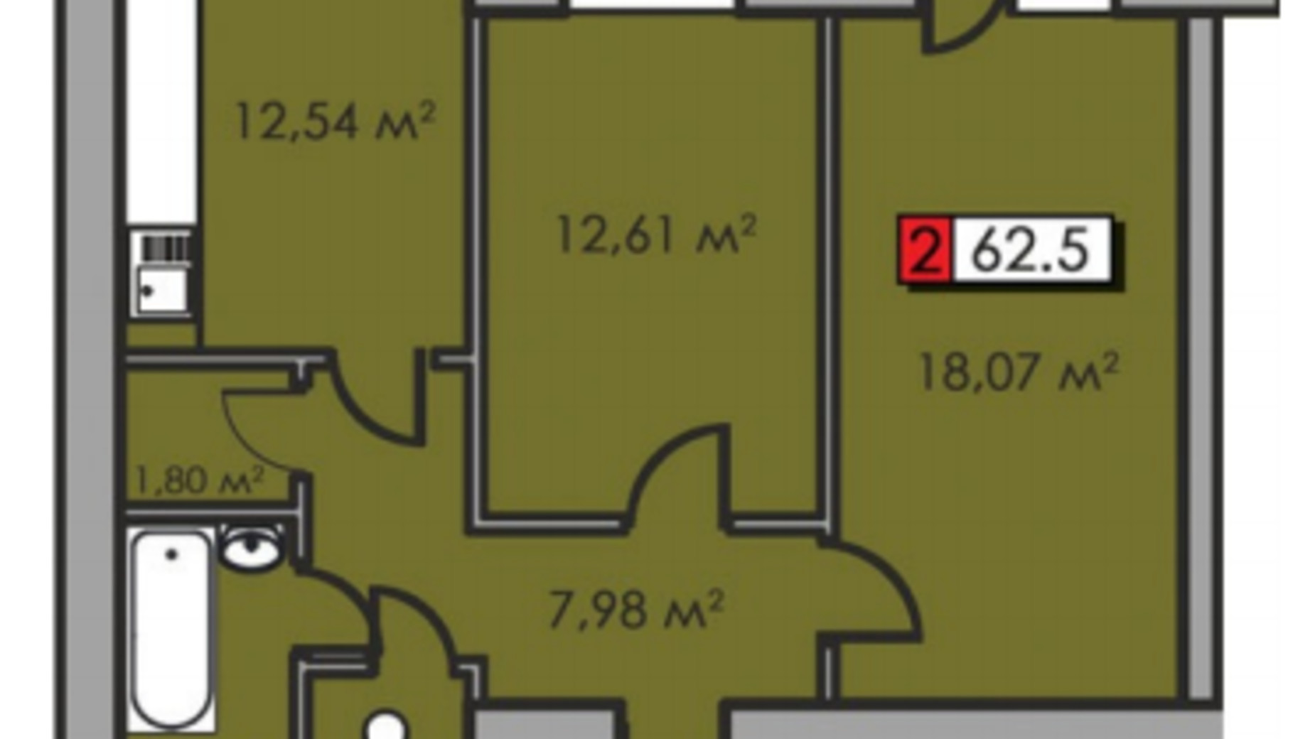 Планировка 2-комнатной квартиры в ЖК Парковый квартал 62.3 м², фото 204947