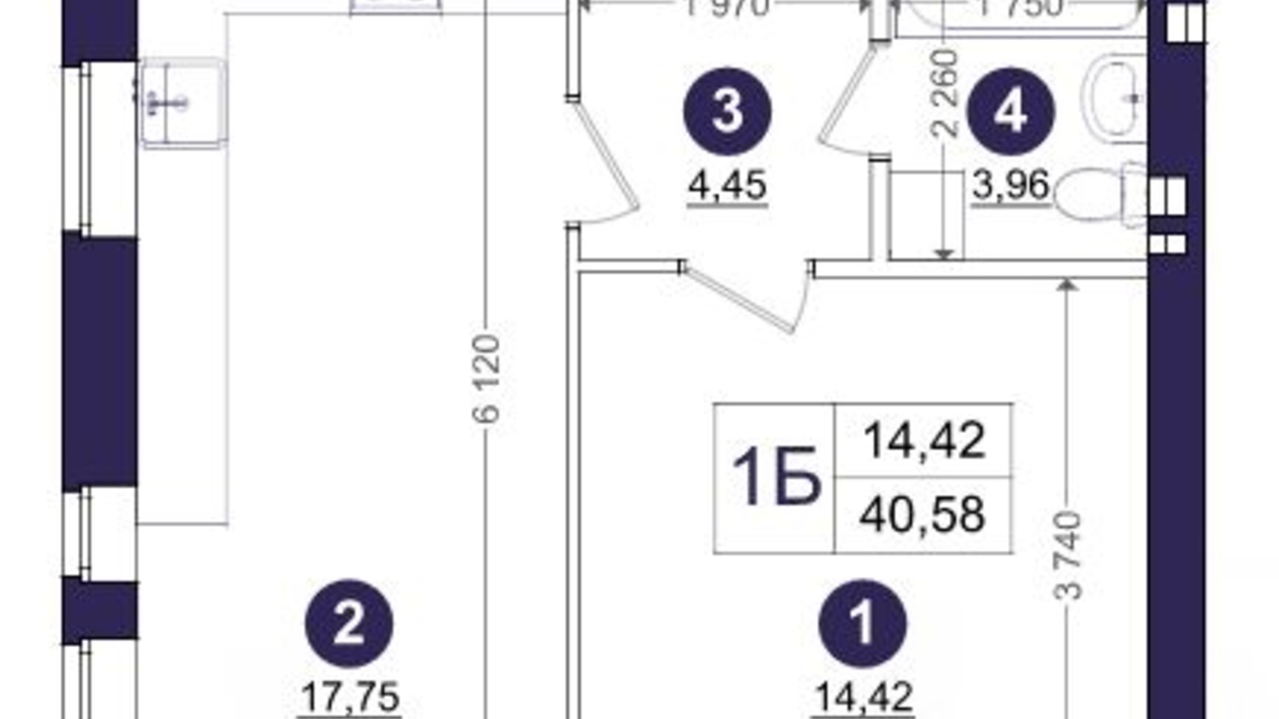 Планировка 1-комнатной квартиры в ЖК Эмоция 40.58 м², фото 205039