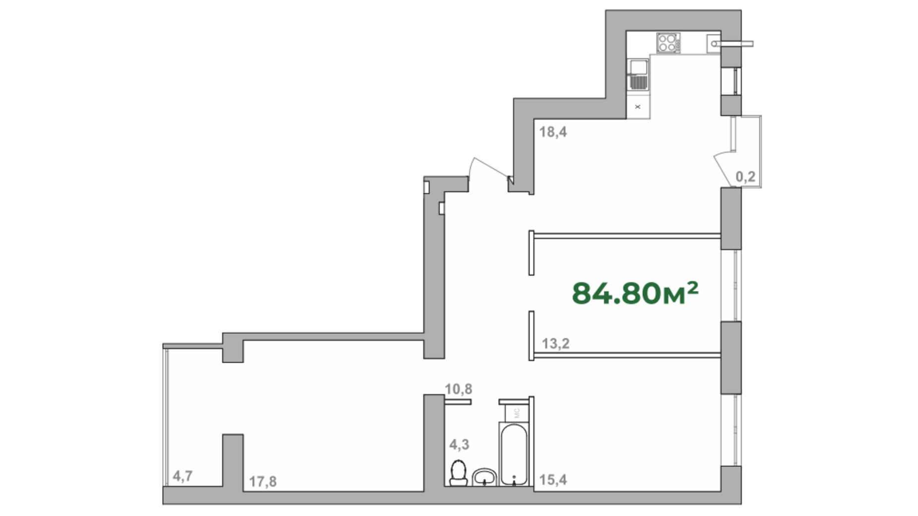 Планування 3-кімнатної квартири в ЖК Містечко Липки 84.8 м², фото 205065