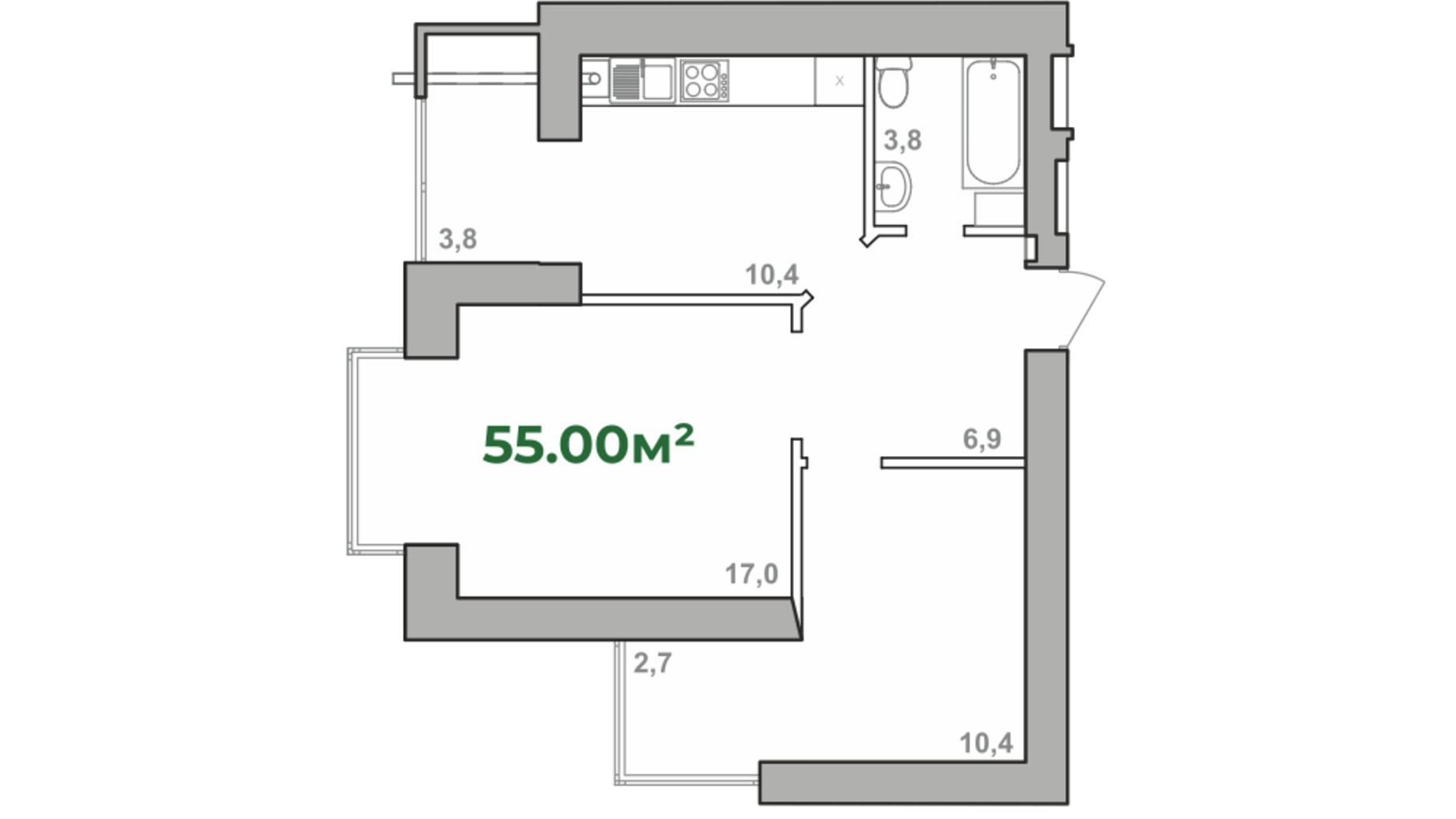 Планування 2-кімнатної квартири в ЖК Містечко Липки 55 м², фото 205067