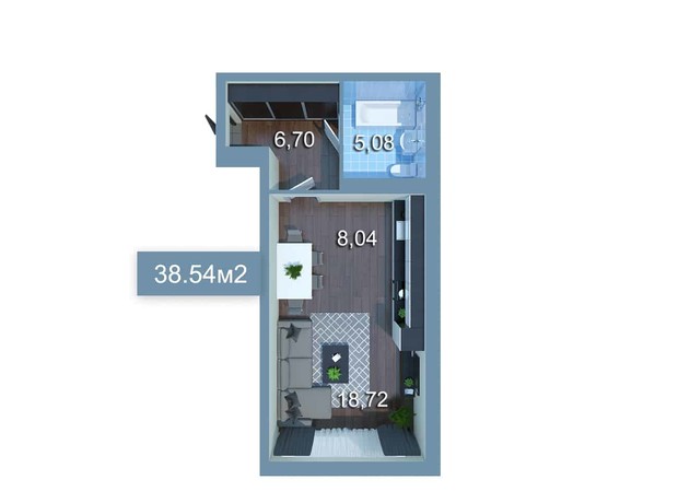 ЖК Star City: планування 1-кімнатної квартири 38.54 м²