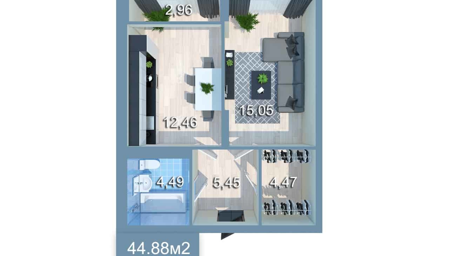 Планування 1-кімнатної квартири в ЖК Star City 41.88 м², фото 205283