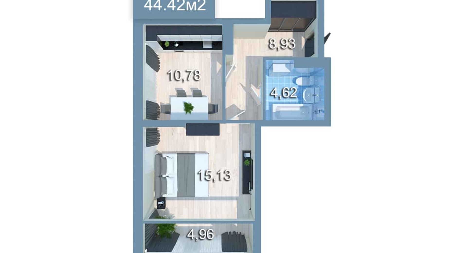 Планування 1-кімнатної квартири в ЖК Star City 42.06 м², фото 205290