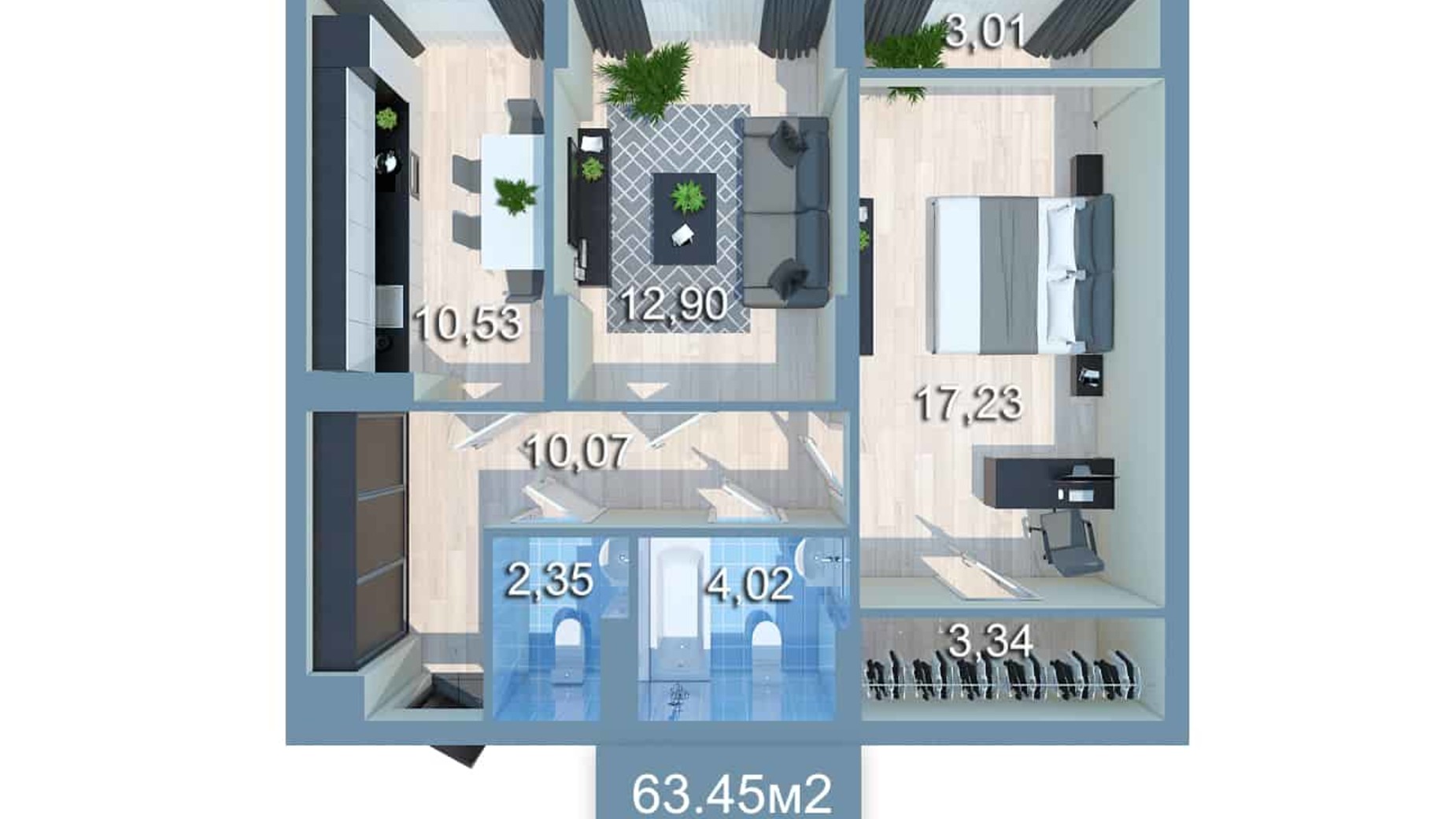 Планировка 2-комнатной квартиры в ЖК Star City 64.98 м², фото 205362