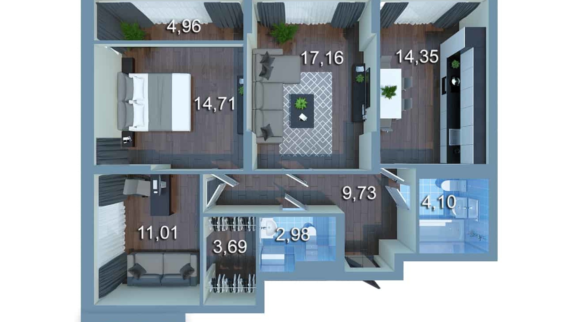 Планування 3-кімнатної квартири в ЖК Star City 81.69 м², фото 205365