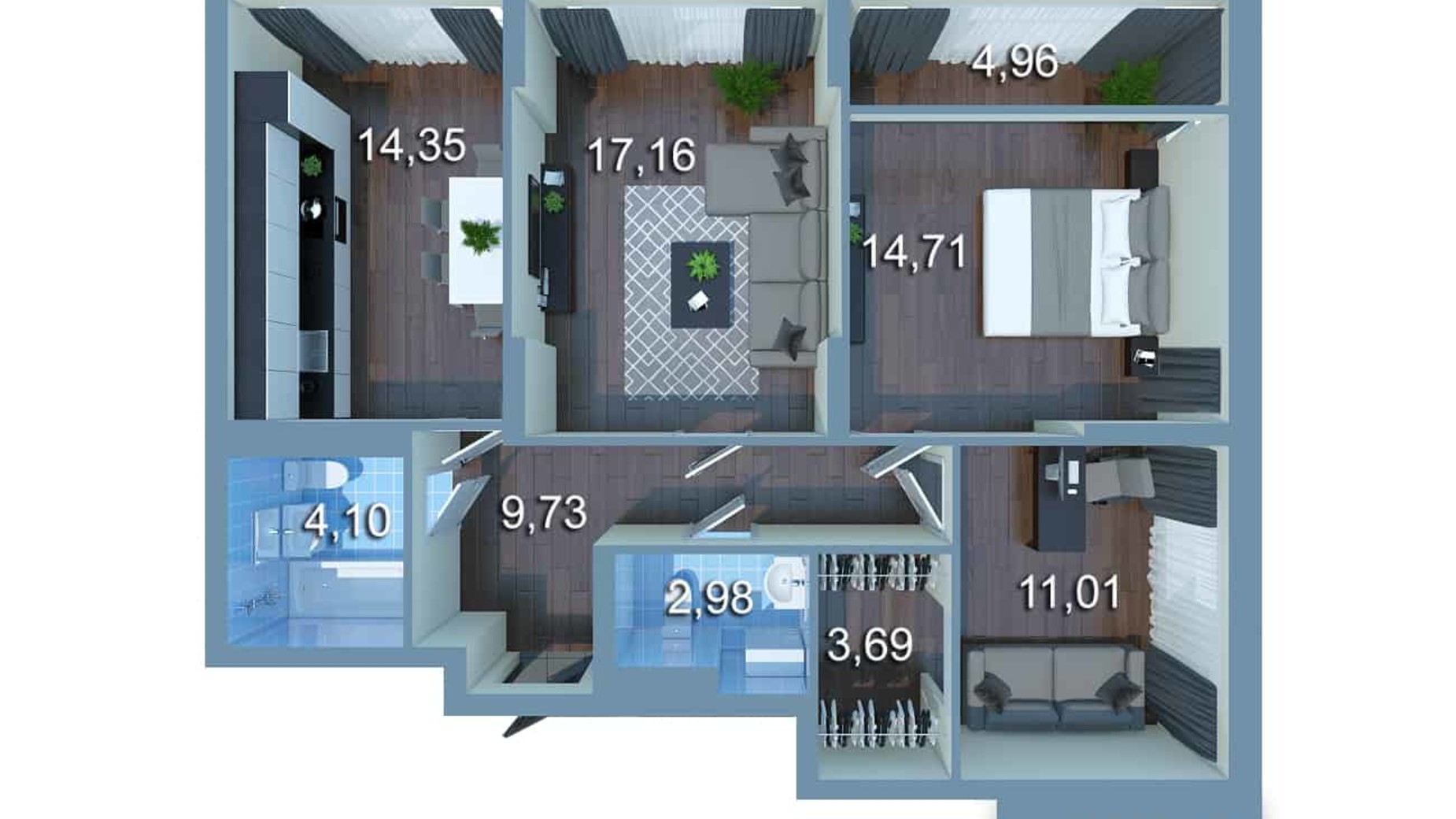 Планировка 3-комнатной квартиры в ЖК Star City 90.49 м², фото 205523