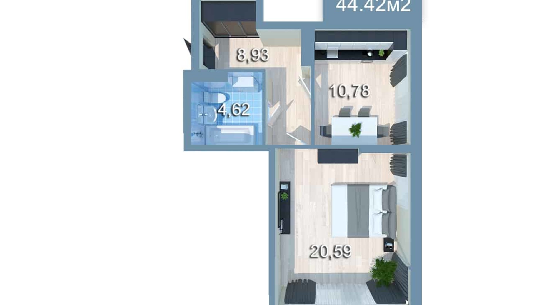 Планування 1-кімнатної квартири в ЖК Star City 45.15 м², фото 205530
