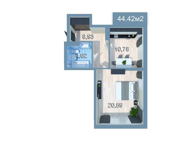 ЖК Star City: планування 1-кімнатної квартири 45.15 м²