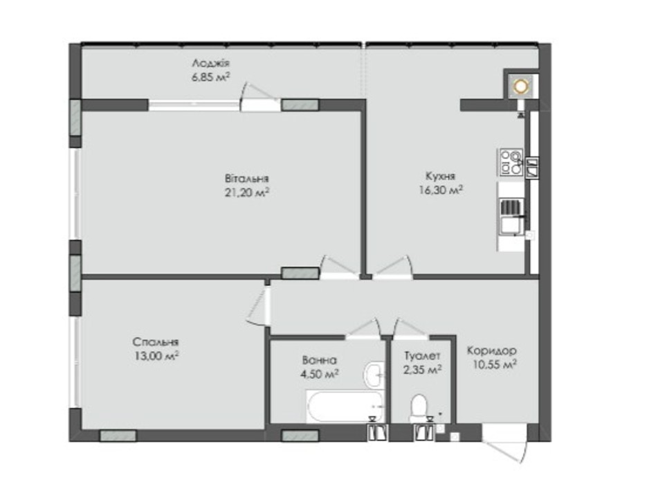 Планировка 2-комнатной квартиры в ЖК Комфорт Плюс 74.75 м², фото 205569 Планировка 2-комнатной квартиры в ЖК Комфорт Плюс 74.75 м², фото 205569