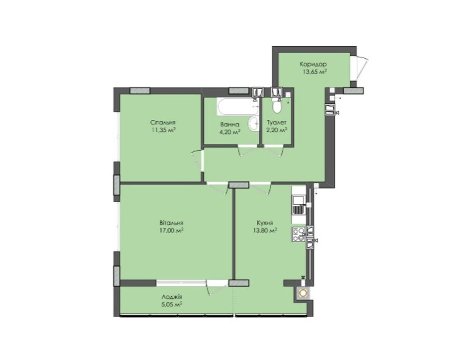 Планировка 2-комнатной квартиры в ЖК Комфорт Плюс 67.25 м², фото 205570 Планировка 2-комнатной квартиры в ЖК Комфорт Плюс 67.25 м², фото 205570