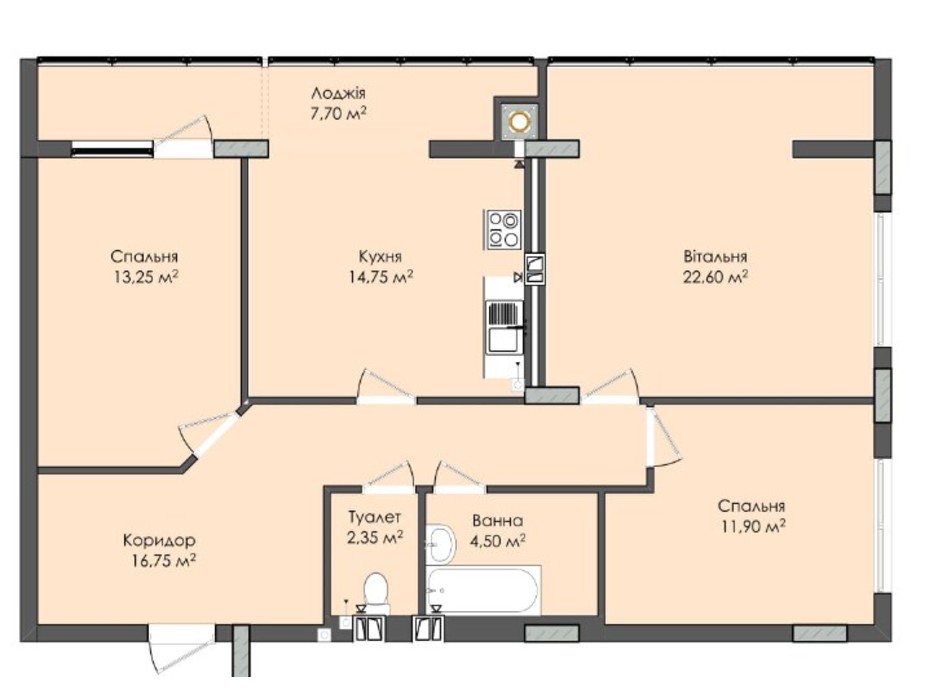 Планування 3-кімнатної квартири в ЖК Комфорт Плюс 93.8 м², фото 205571 Планування 3-кімнатної квартири в ЖК Комфорт Плюс 93.8 м², фото 205571