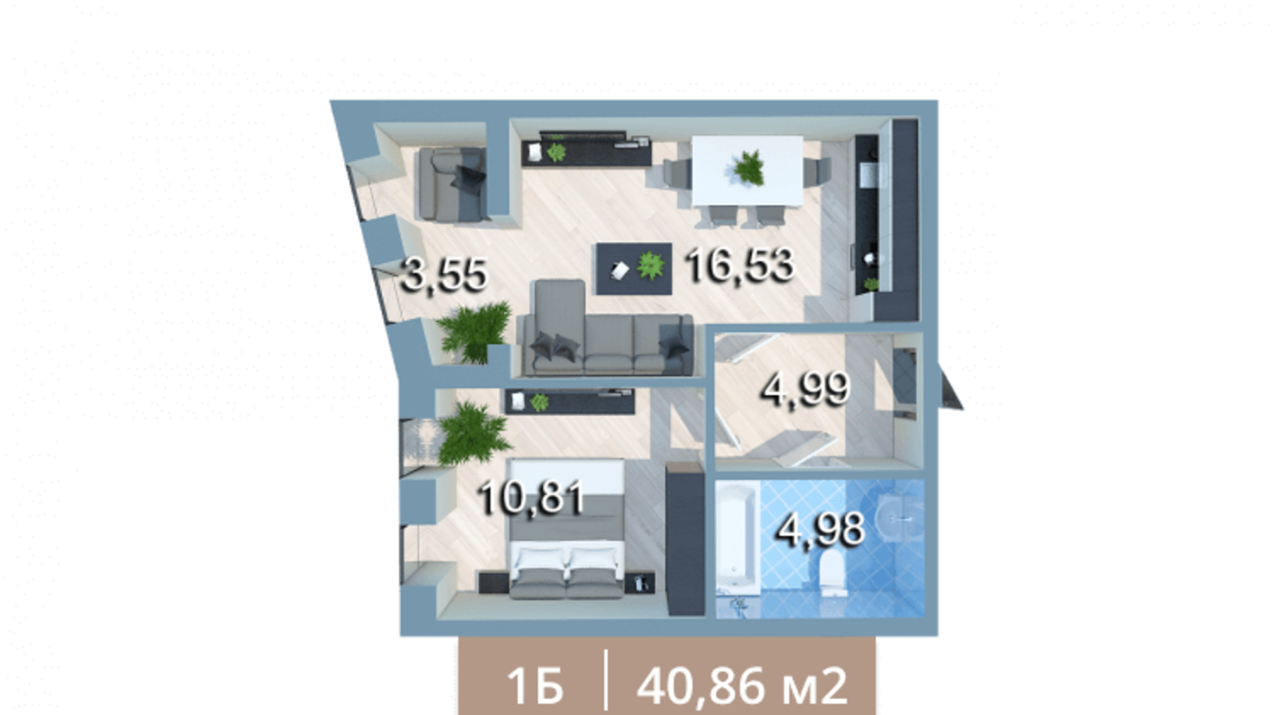 Планировка 1-комнатной квартиры в ЖК Вежа на Ломоносова 39.74 м², фото 205573