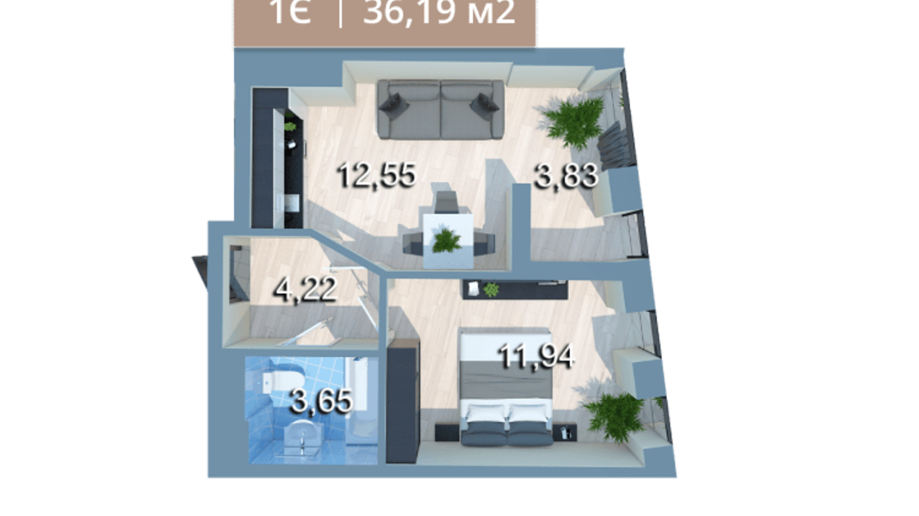 Планировка 1-комнатной квартиры в ЖК Вежа на Ломоносова 37.16 м², фото 205574