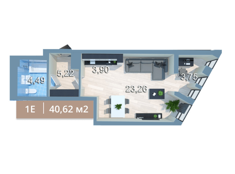Планування 1-кімнатної квартири в ЖК Вежа на Ломоносова 41.72 м², фото 205578 Планування 1-кімнатної квартири в ЖК Вежа на Ломоносова 41.72 м², фото 205578