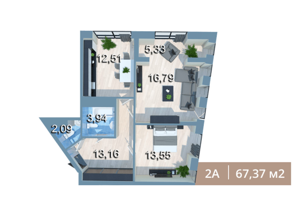 Планировка 2-комнатной квартиры в ЖК Вежа на Ломоносова 67.37 м², фото 205584 Планировка 2-комнатной квартиры в ЖК Вежа на Ломоносова 67.37 м², фото 205584