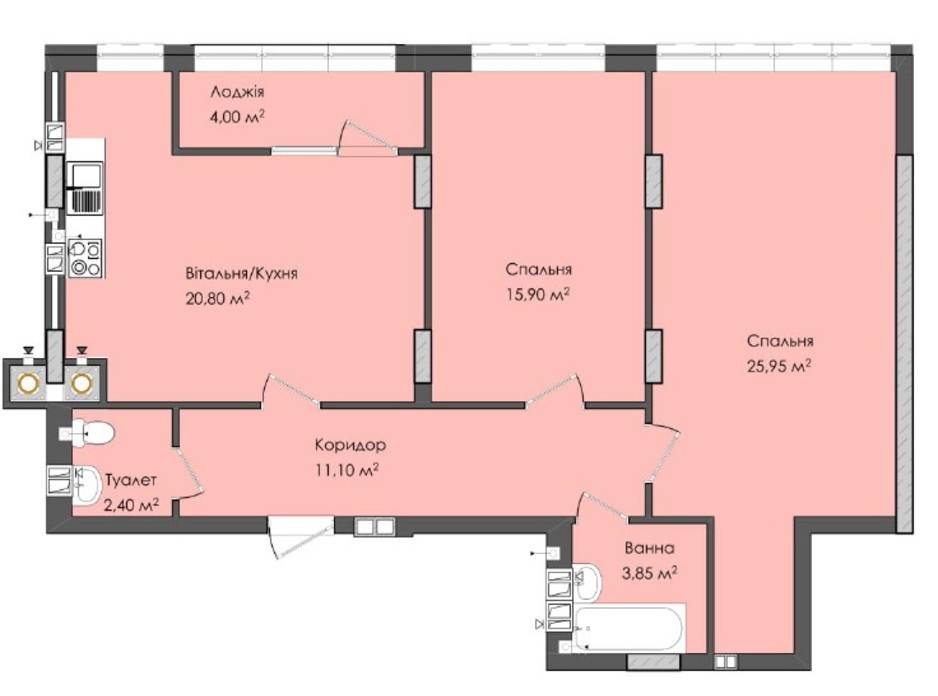 Планировка 2-комнатной квартиры в ЖК Комфорт Плюс 84 м², фото 205586 Планировка 2-комнатной квартиры в ЖК Комфорт Плюс 84 м², фото 205586