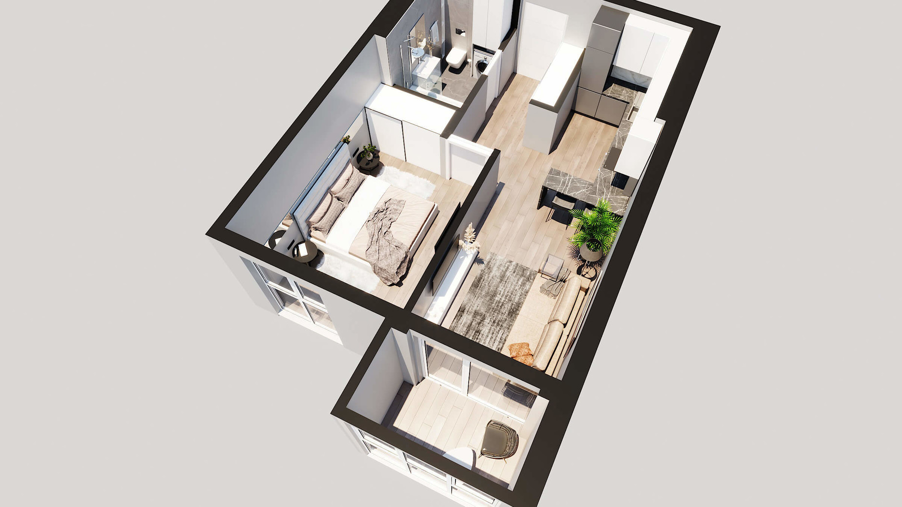 Планировка 1-комнатной квартиры в ЖК Янтарный 46.35 м², фото 205783