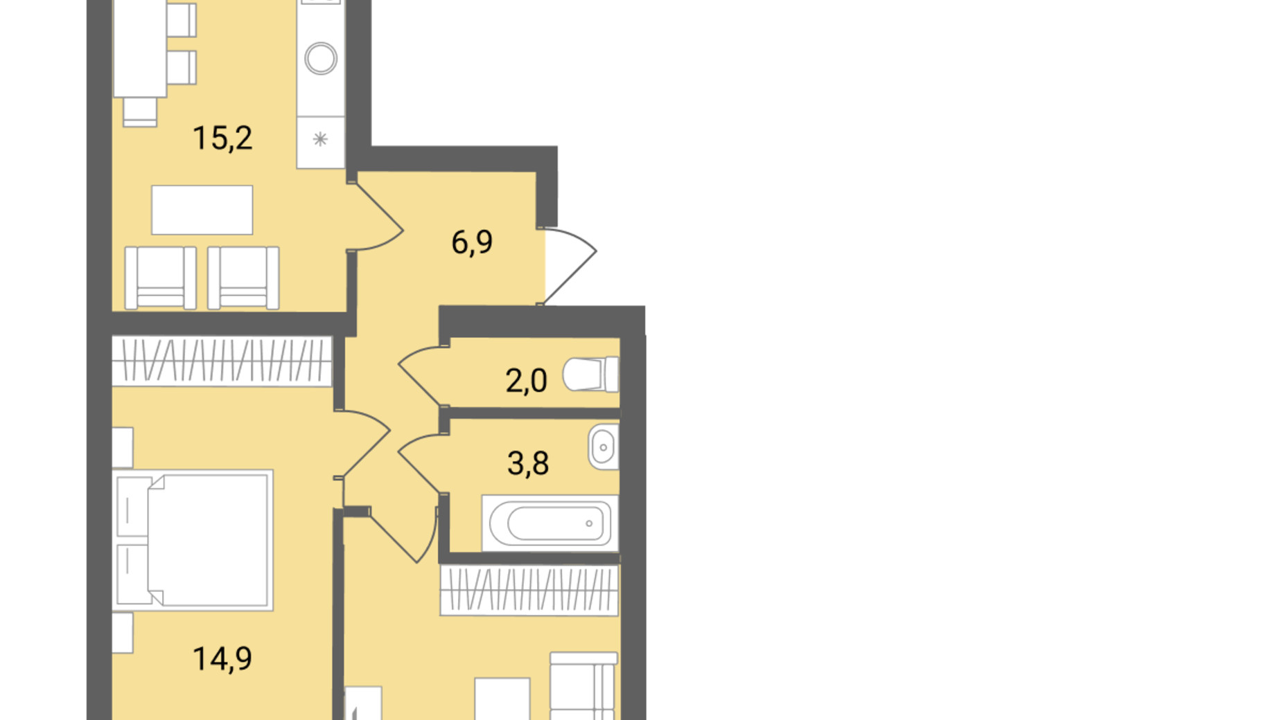 Планування 2-кімнатної квартири в ЖК Muller Haus 63.2 м², фото 205788