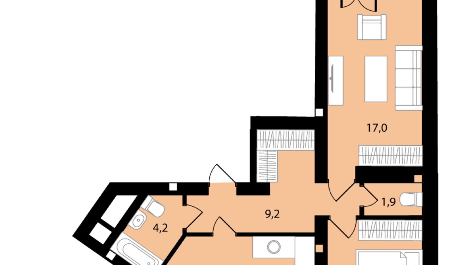 Планування 2-кімнатної квартири в ЖК Muller Haus 56.2 м², фото 205789