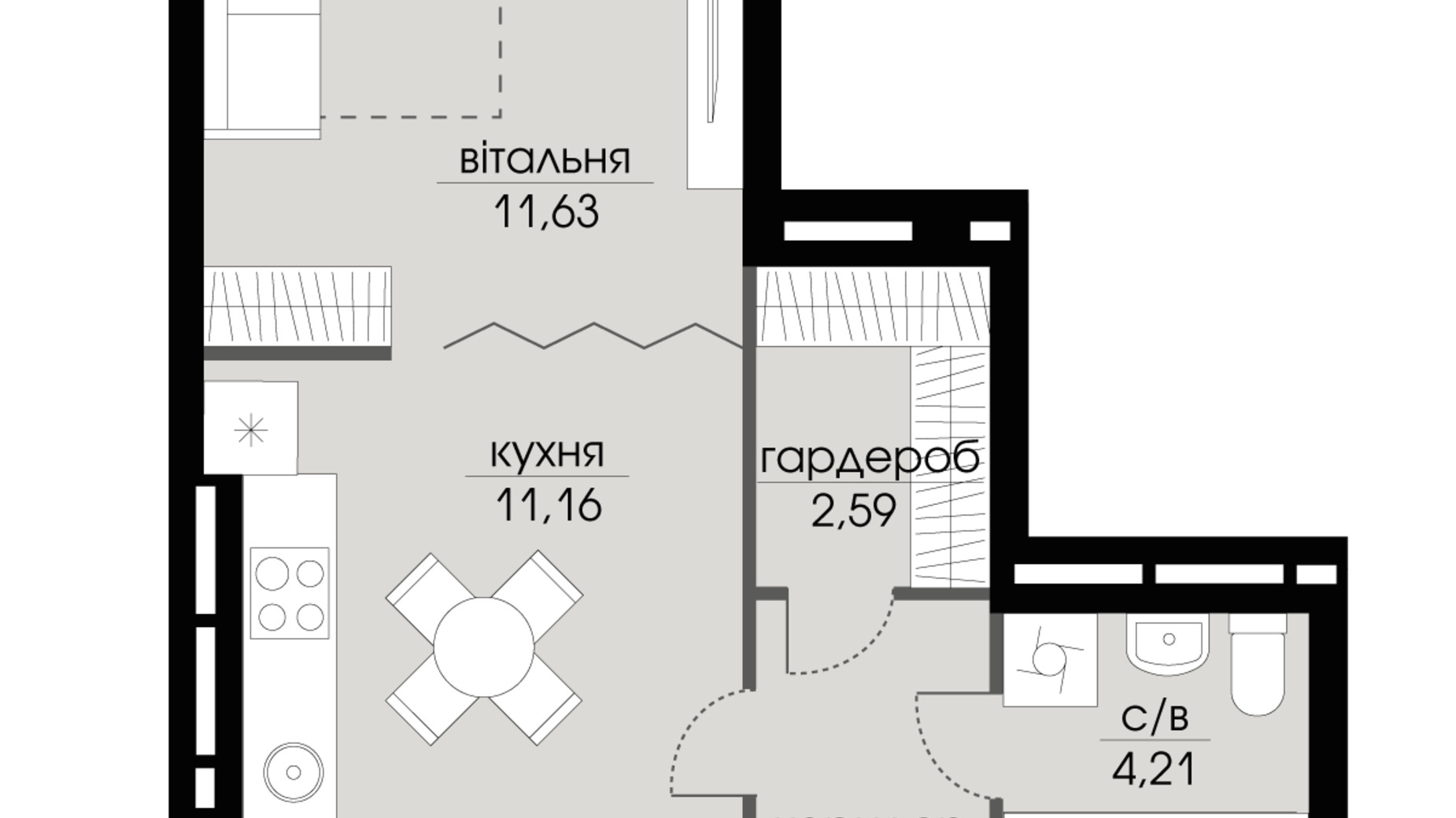 Планировка 1-комнатной квартиры в ЖК Echo Park 2 32.47 м², фото 205796