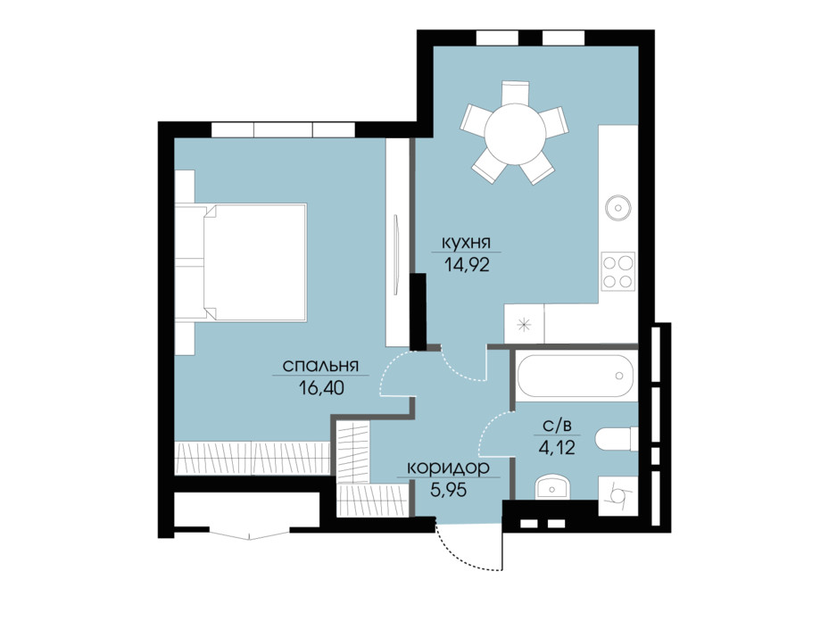 Планировка 1-комнатной квартиры в ЖК Echo Park 2 41.39 м², фото 205798 Планировка 1-комнатной квартиры в ЖК Echo Park 2 41.39 м², фото 205798