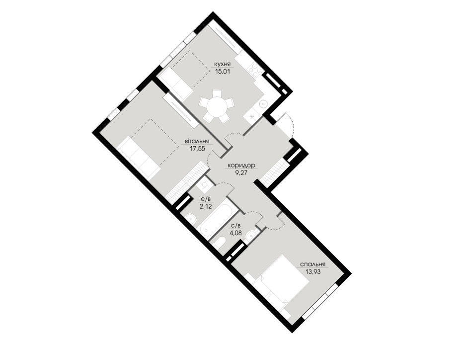 Планировка 2-комнатной квартиры в ЖК Echo Park 2 61.96 м², фото 205799 Планировка 2-комнатной квартиры в ЖК Echo Park 2 61.96 м², фото 205799