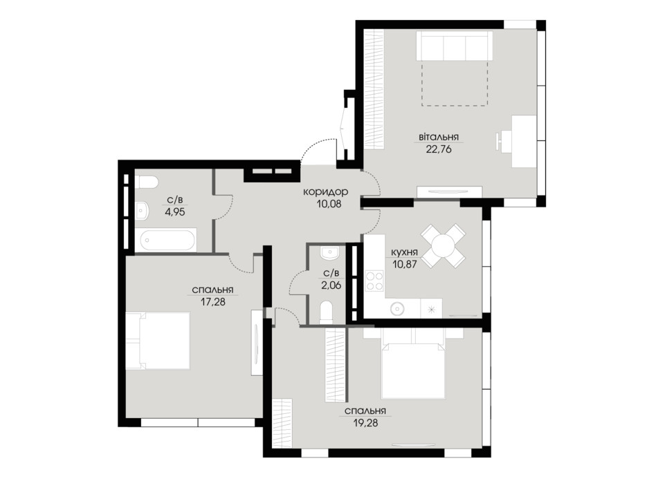 Планировка 3-комнатной квартиры в ЖК Echo Park 2 87.28 м², фото 205800 Планировка 3-комнатной квартиры в ЖК Echo Park 2 87.28 м², фото 205800