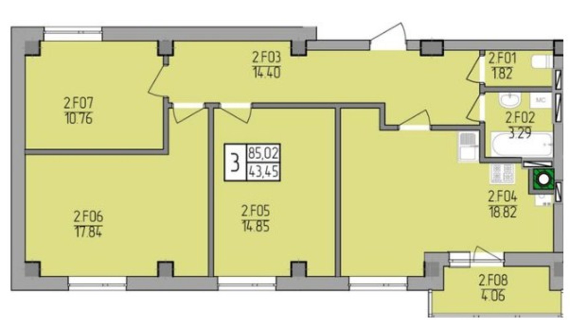 Планування 3-кімнатної квартири в ЖК вул. Транспортна, 10 85.5 м², фото 205801
