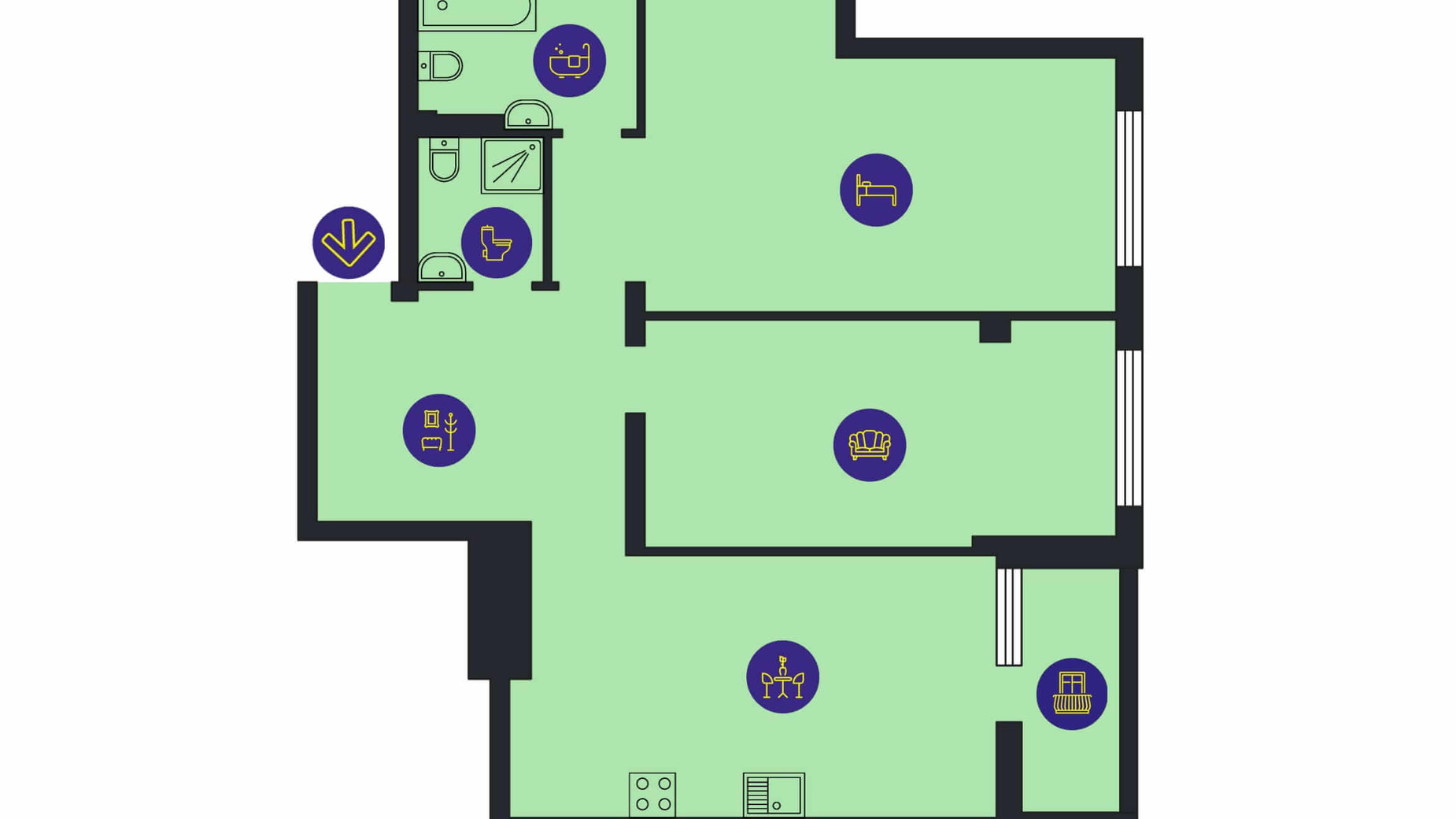Планування 2-кімнатної квартири в ЖК Новопечерська Вежа 91.5 м², фото 205807