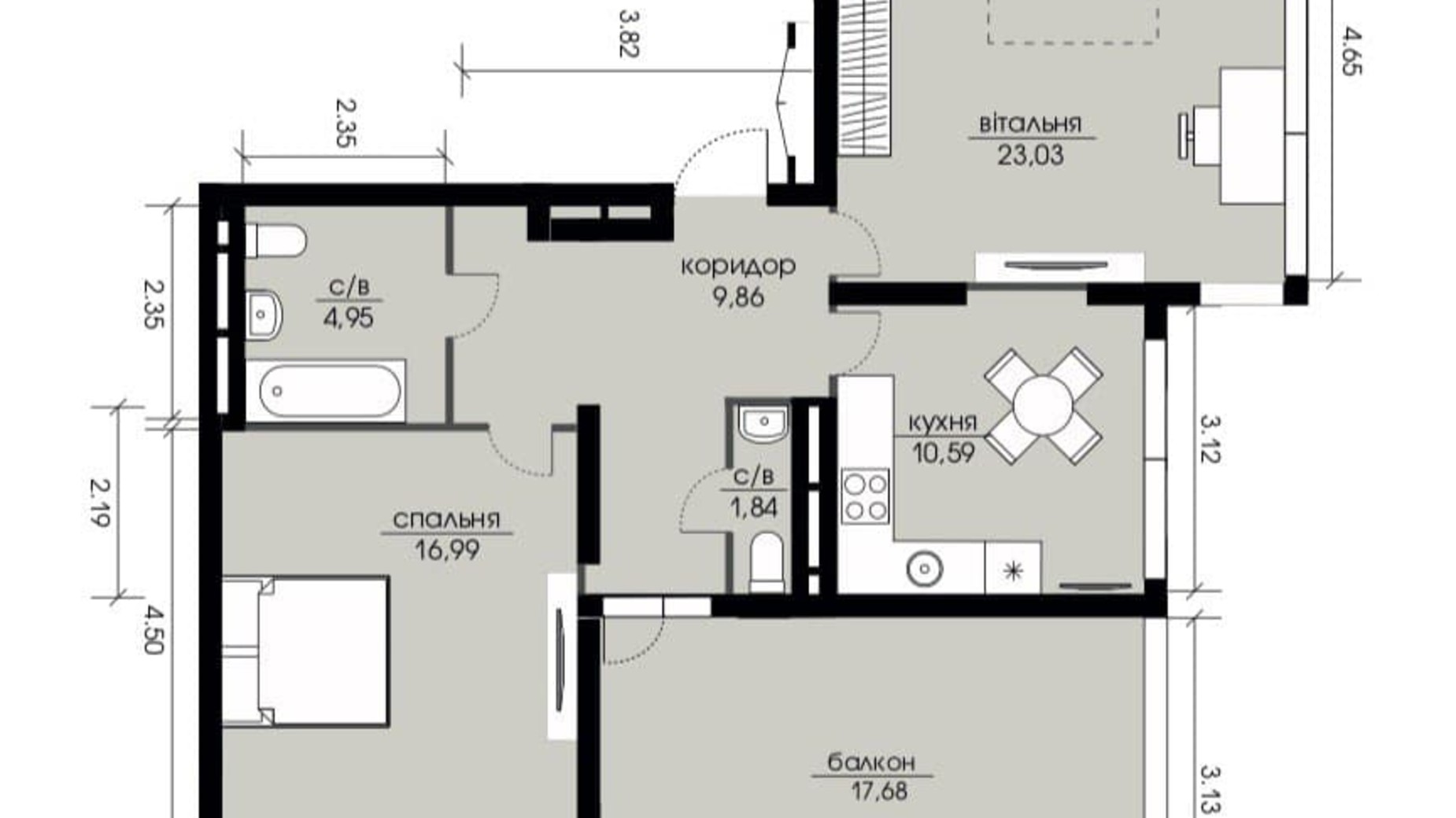 Планировка 2-комнатной квартиры в ЖК Echo Park 2 72.56 м², фото 206043