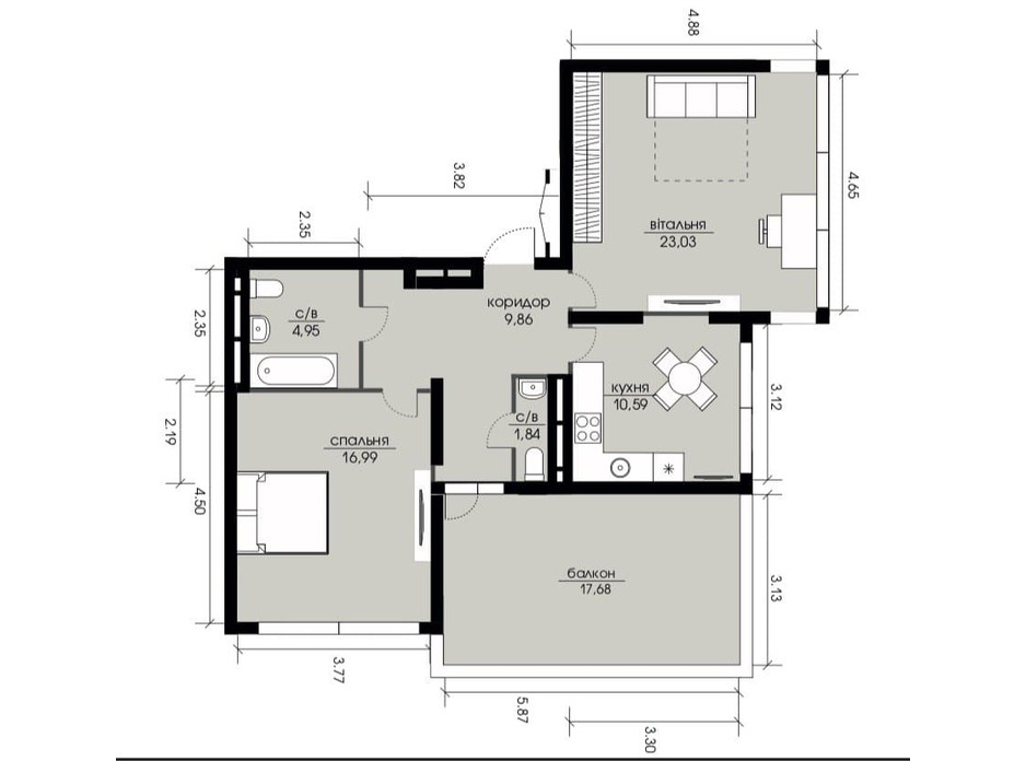 Планировка 2-комнатной квартиры в ЖК Echo Park 2 72.56 м², фото 206043 Планировка 2-комнатной квартиры в ЖК Echo Park 2 72.56 м², фото 206043