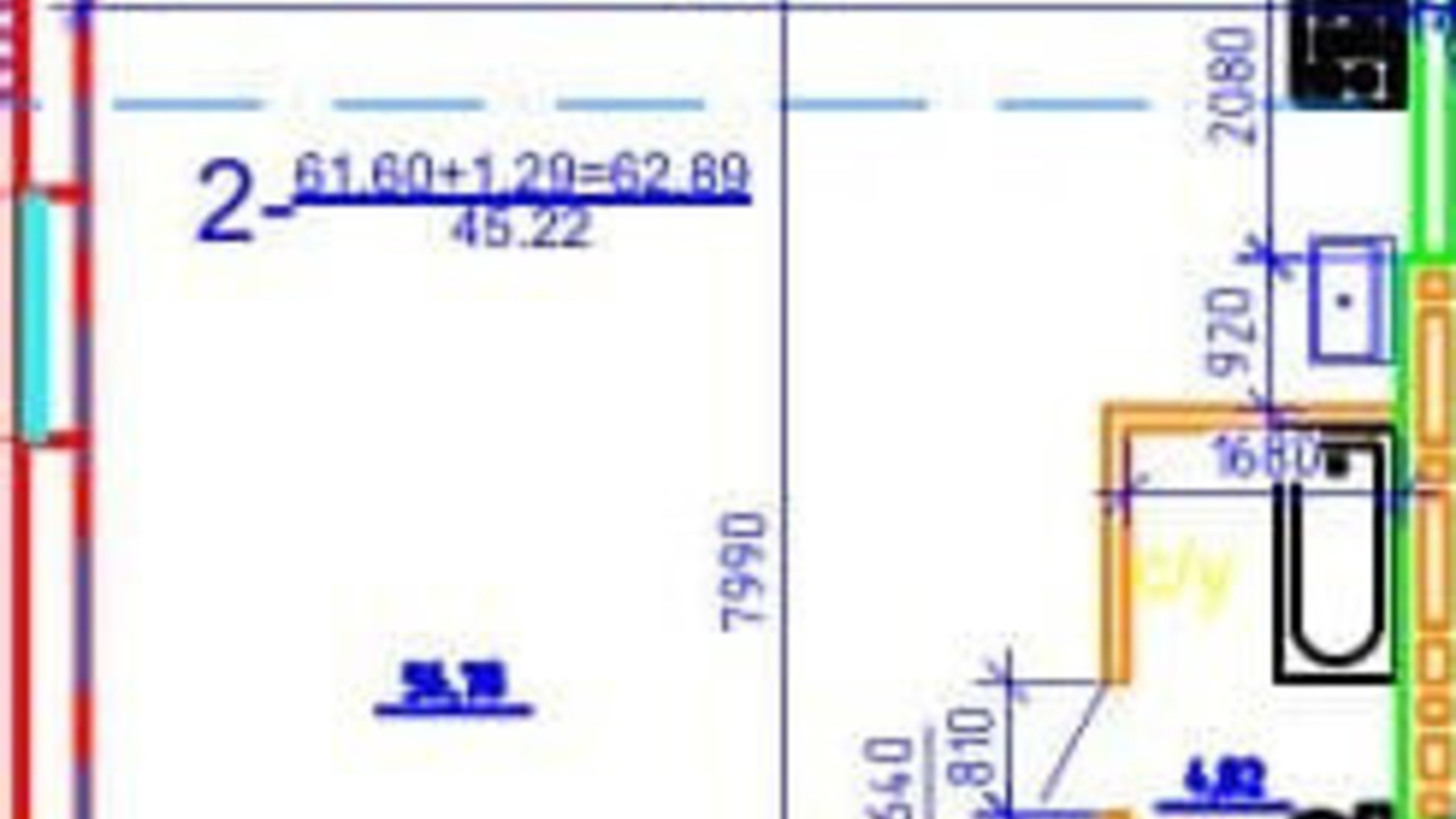 Планировка 2-комнатной квартиры в ЖК Слобожанская Слобода 62.89 м², фото 206128