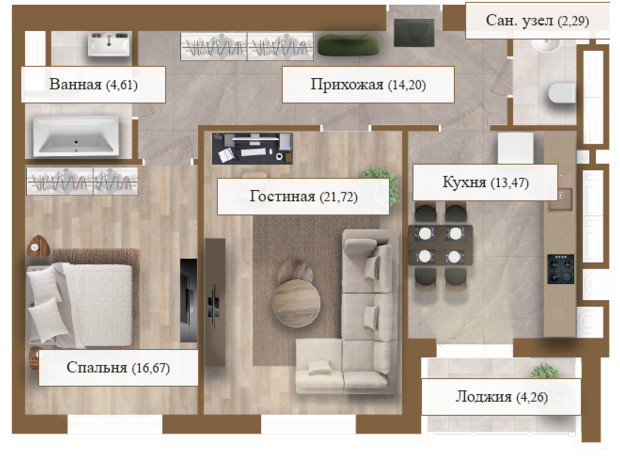ЖК Grand deLuxe на Садовій: планування 2-кімнатної квартири 77.22 м²