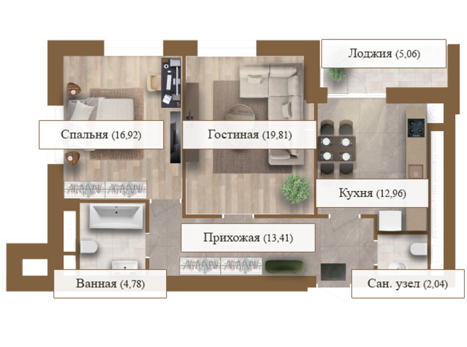 Планування 2-кімнатної квартири в ЖК Grand deLuxe на Садовій 74.98 м², фото 206137 Планування 2-кімнатної квартири в ЖК Grand deLuxe на Садовій 74.98 м², фото 206137
