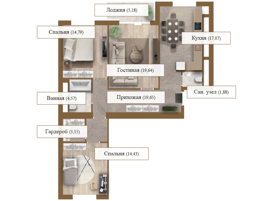 Планировка 3-комнатной квартиры в ЖК Grand deLuxe на Садовой 100.36 м², фото 206141 Планировка 3-комнатной квартиры в ЖК Grand deLuxe на Садовой 100.36 м², фото 206141
